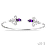 Silver Fleur De Lis Diamond Flexi Open Cuff Bangle