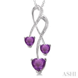 Triple Heart Shape Silver Gemstone & Diamond Pendant