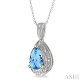 Pear Shape Silver Gemstone & Diamond Pendant