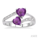 Double Heart Shape Silver Gemstone & Diamond Ring