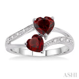 Double Heart Shape Silver Gemstone & Diamond Ring