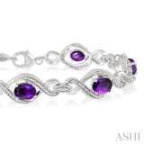 Oval Shape Silver Gemstone & Diamond Bracelet