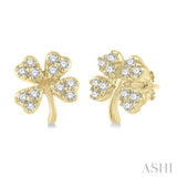 1/10 ctw Four-Leaf Clover Round Cut Diamond Petite Fashion Earring in 14K Yellow Gold